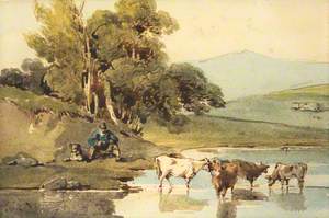 A Peasant with Cattle by a River