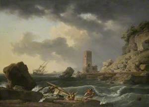 Rocky Coastal Scene with a Shipwreck