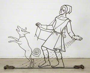 Medieval Man Broadcasting Seeds and a Dog