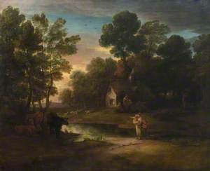 Wooded Landscape with Cattle by a Pool