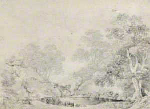 Wooded Landscape with Cow, Cottage and Herdsman