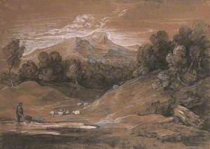 Upland Landscape with Shepherd, Sheep and Cattle