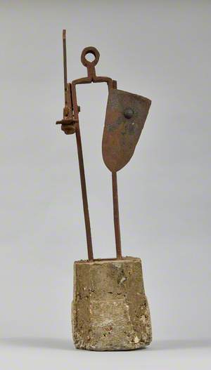 Metal Junk Sculpture: Man with Sword and Shield