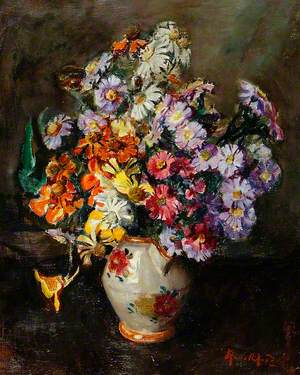 Autumn Flowers in Flowered China Jug