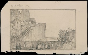 Depictions of a Distant View of the Town and Cathedral of Coutances from the North West and the Ramparts of Mont St Michel, France
