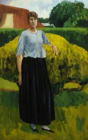A Girl Standing by a Hay Cart