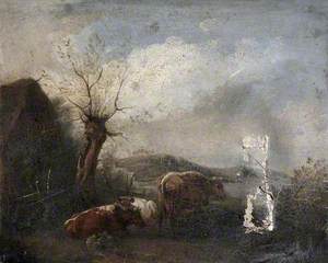 Cattle with Cart and Barn
