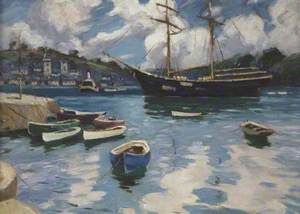 Harbour Scene with Large Sailing Vessel and Small Craft