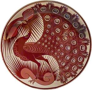 Red Lustre Peacock Plate