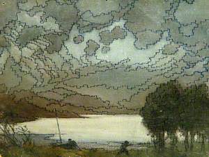 Patterned Sky, Lake and Figures
