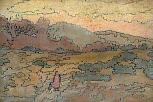 Patterned Landscape with Figure of Woman