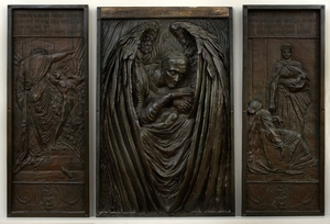 Relief Triptych of 'Love and Death' (left), 'Death Crowning Innocence' (centre) and 'The Messenger' (right)