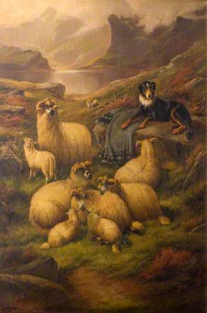 Highland Landscape with Sheepdog and Sheep