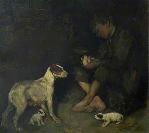 Boy with Terrier and Pups
