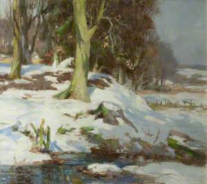 Snow Scene with Woods and Stream