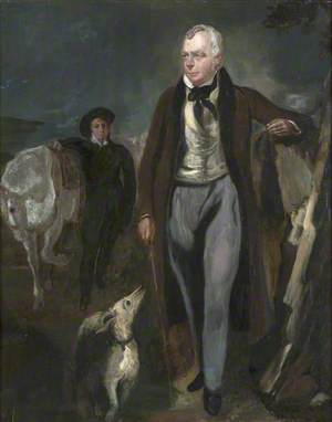 Sir Walter Scott with a Deerhound, Horse and Groom