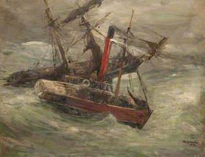 Tug Standing by a Schooner in a Gale