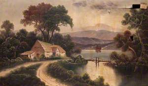 Landscape Showing a House, a Bridge, a River and Boats