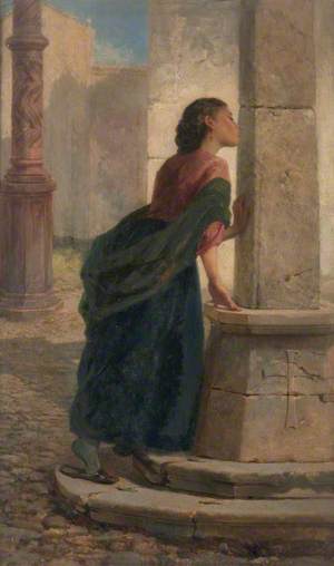 A Young Girl Kissing a Pillar