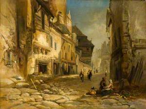 View of a Cobbled Street with Peasants