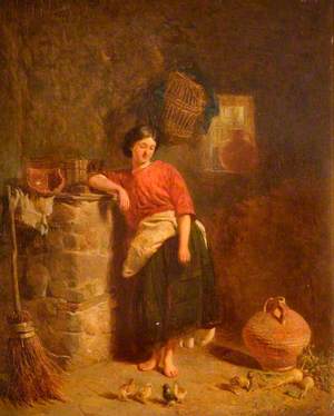 A Woman Watching Chickens