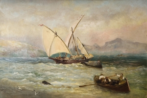 Sea Scene with a Ship and a Boat