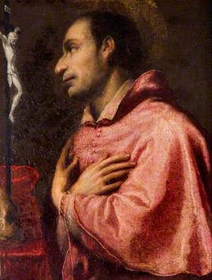 Saint Carlo Borromeo in Adoration before a Crucifix