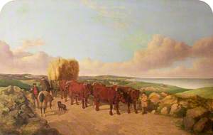 Hay Cart Drawn by Oxen on the Coast