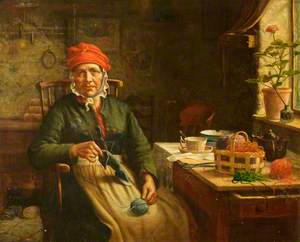 Interior of a Welsh Cottage at Cefn Coed with 'Macws' (Margaret Morgan, 1815–1896)