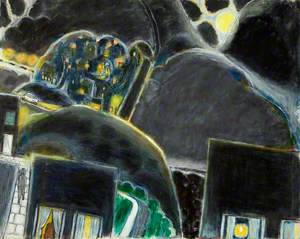 Landscape at Night with Figures and a Car