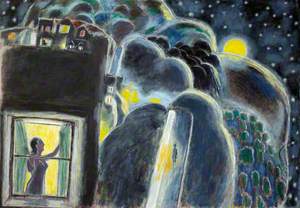 Landscape at Night with Woman at Window