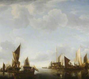 River Scene with Ships Becalmed