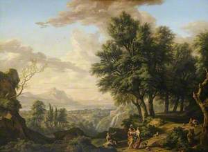 An Italian Landscape in the Region of Tivoli with Classical Figures