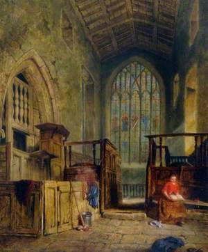 A Church Interior with a Woman Reading