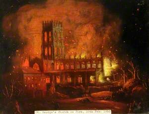 St George's Church on Fire, 1853, Doncaster, South Yorkshire