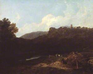 View in Wales: Mountain Scene with Village and Castle - Evening