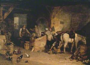 A Country Blacksmith Disputing upon the Price of Iron, and the Price Charged to the Butcher for Shoeing his Poney