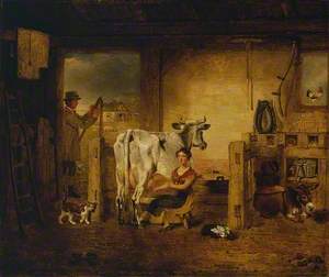 Interior of a Barn with a Milkmaid and Farm Labourer