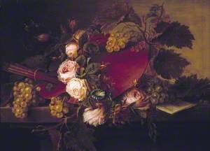 Still Life with Palette and Brushes, Fruit and Flowers