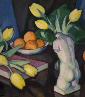 Yellow Tulips and Statuette