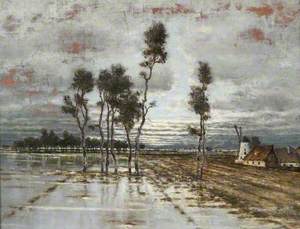 Flooded Fields in Holland with Silver Birches