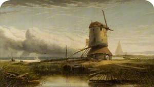 Dutch Coast Scene with Windmill