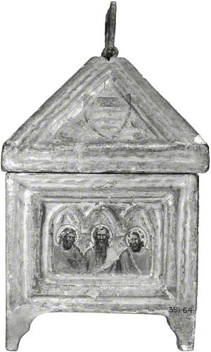 Coat of Arms (casket lid, side); Three Apostles (casket, side)