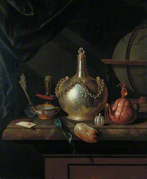 Chained Flask, Brown Teapot and Globe