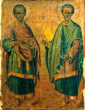 Icon with Saints Cosmas and Damian