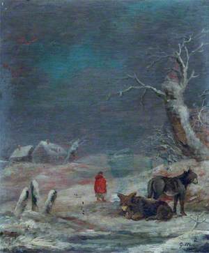 Winter Scene with Women and Donkeys