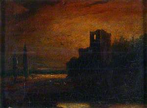 Landscape with a Ruined Tower, Sunset