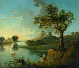 River Scene with a Ruined Castle and Figures