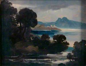Landscape with a River, a Lake and Mountains (possibly Castle Urquhart on Loch Ness)