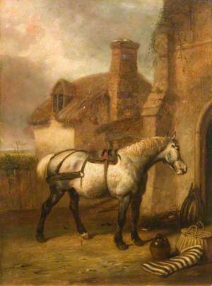 A Grey Horse at a Stable Door